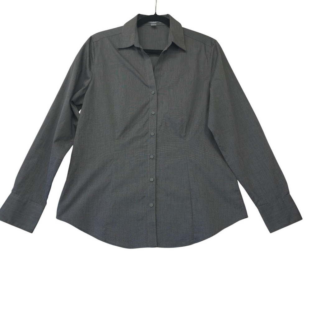 Port Authority L640 Womens Grey Crosshatch Easy Care Button Down Shirt Size M